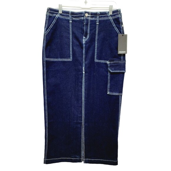 True Religion Dresses & Skirts - True Religion Rinse Dark Blue Denim Long Cargo Utility Skirt NWT Womens Size 29